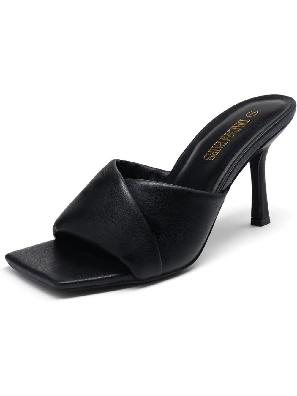 Women's Black Slip On Soft Comfort Mule Heels Square Toe Stiletto Mule Sandals